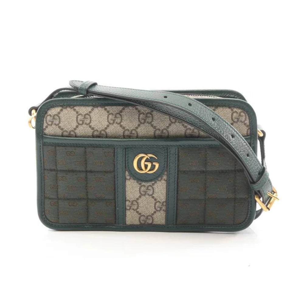 Gucci GG Supreme Shoulder Bag Canvas Leather Beige Cream Green
